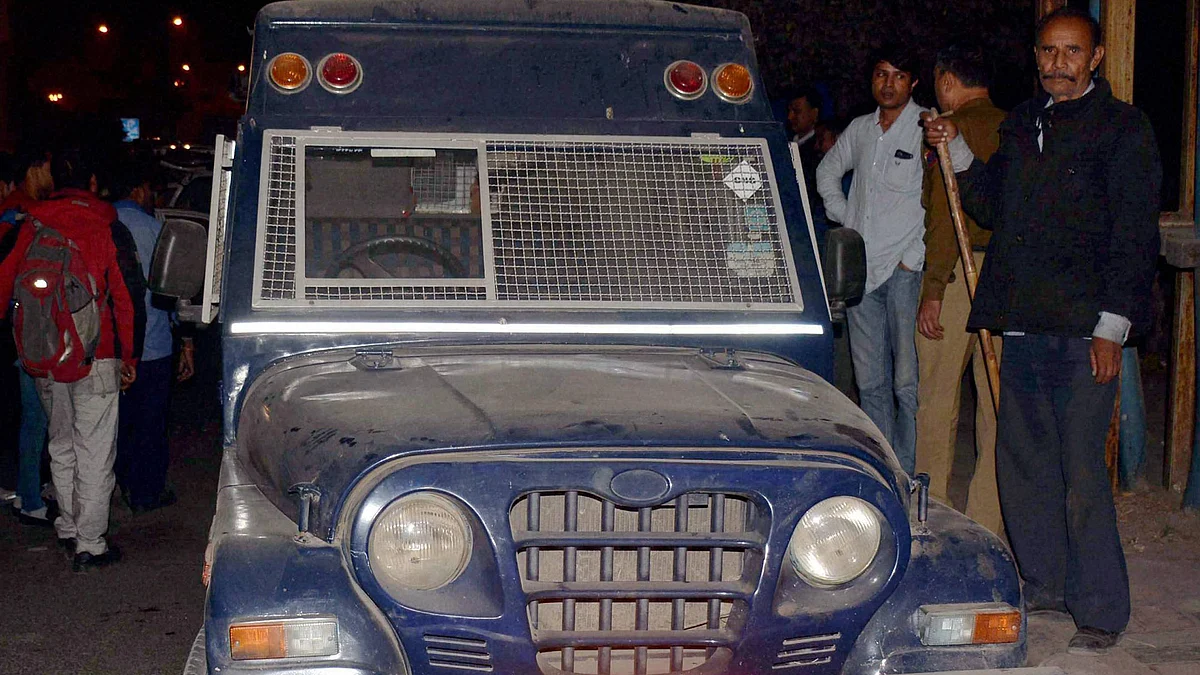  A picture of the ATM cash van whose driver fled with Rs 22 crore , near Govindpuri metro station, in New Delhi on Thursday. PTI Photo