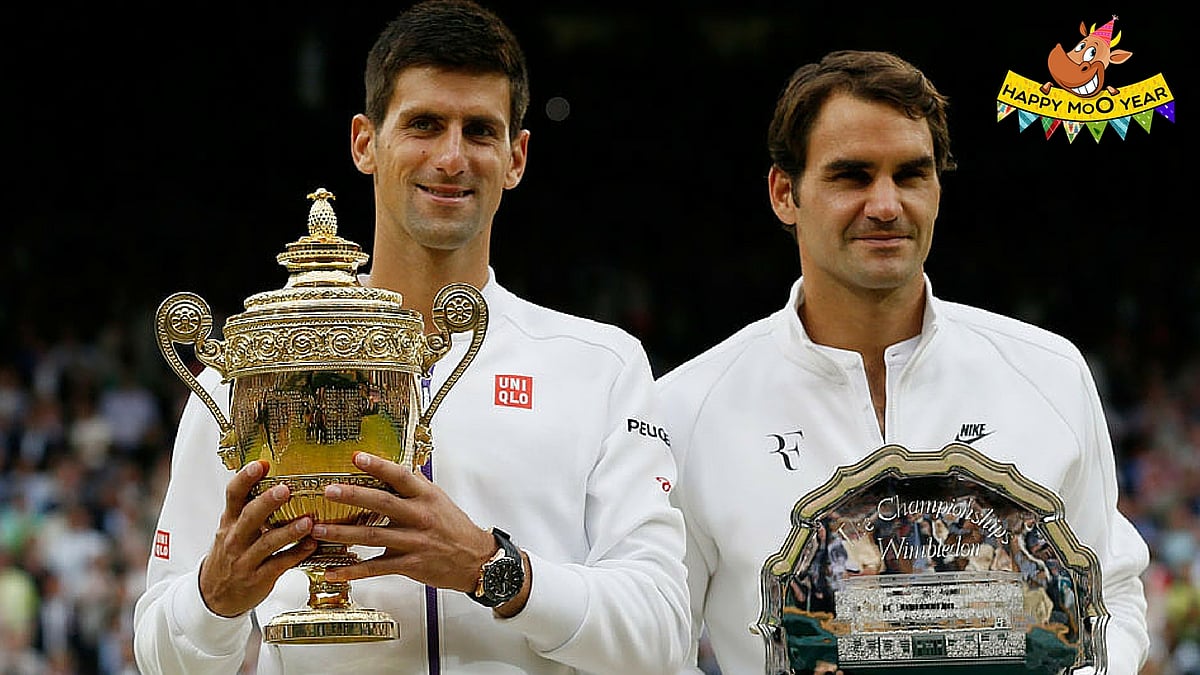 

Novak Djokovic and Roger Federer pose after the Wimbledon final. (Photo: Reuters)