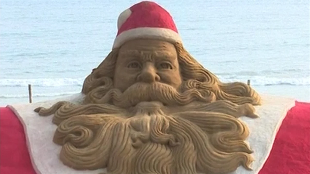 The 45-foot tall Santa Claus made by sand artist Sudarsan Pattnaik in Puri, Odisha. (Photo: ANI screengrab)