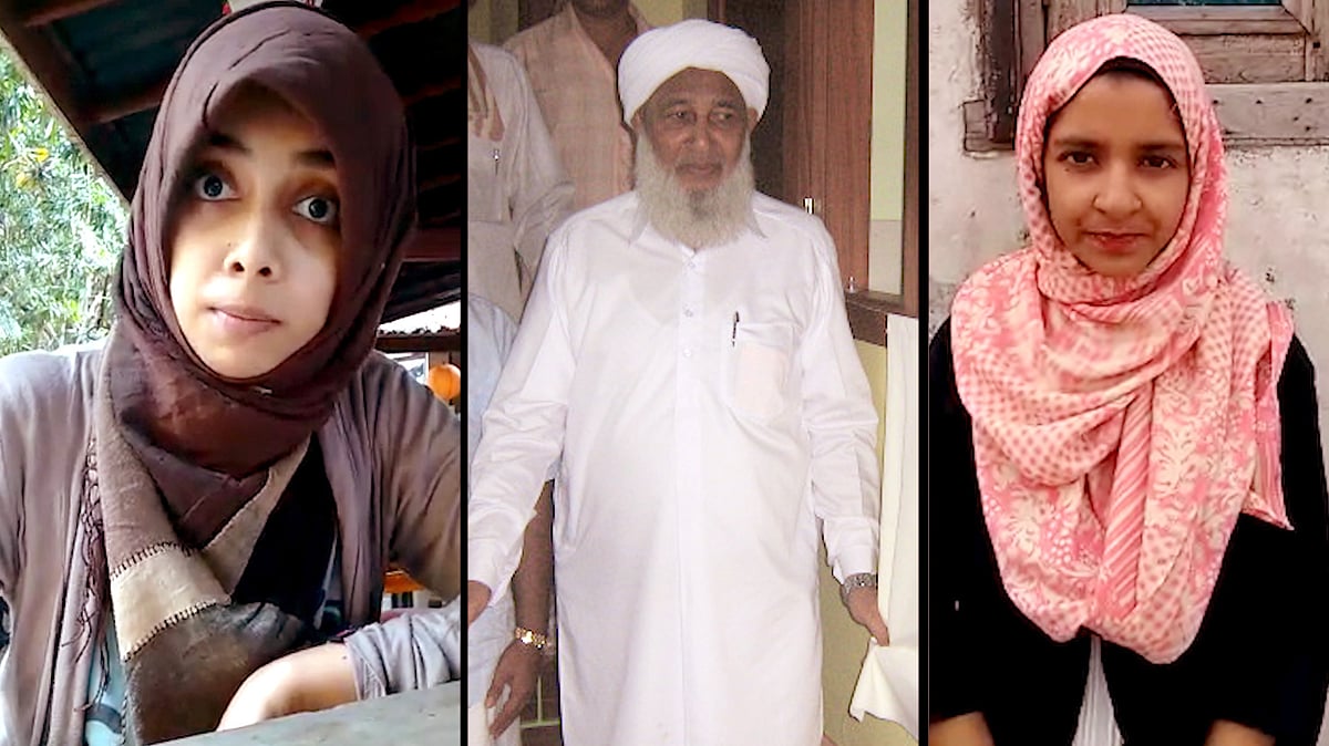 Maryam Azwer (left) and Rizowana Hussaini (right) respond to Sunni leader Aboobacker Musalyar. (Photo: Purnendu Pritam/<b>The Quint</b>)