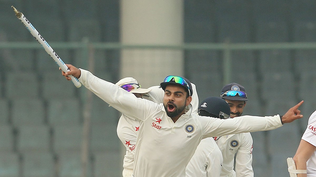 Virat Kohli celebrates the series victory. (Photo:  Ron Gaunt / BCCI / SPORTZPICS)