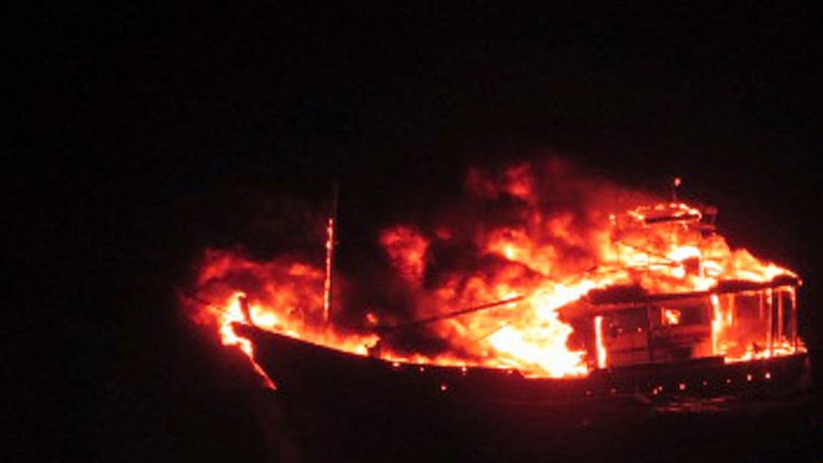 The suspected Pak terror boat. (Photo Courtesy: MOD)