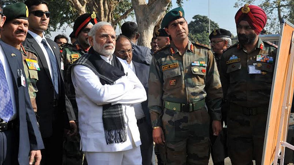 PM Modi on Saturday visited the strategically important IAF base in Pathankot and reviewed the situation. (Photo: Twitter/<a href="https://twitter.com/PIB_India/status/685790174383476736">@PIB_India</a>)