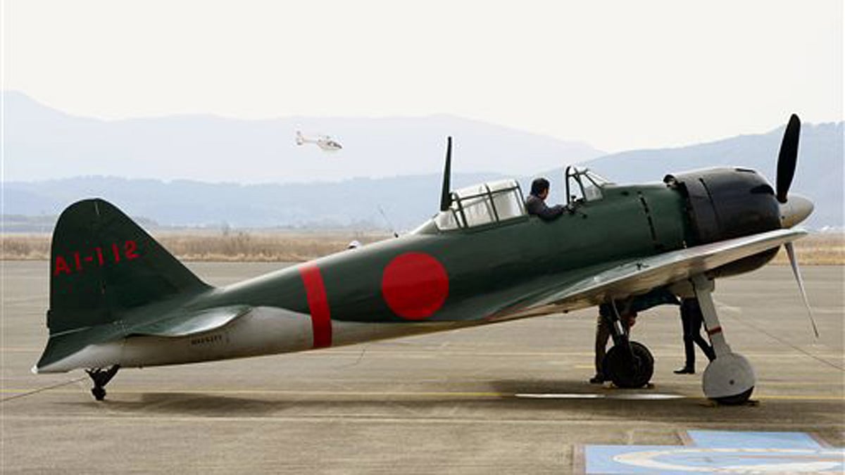 Mitsubishi’s legendary Zero fighter is prepared for a test flight at an air station in Japan. (Photo: AP)