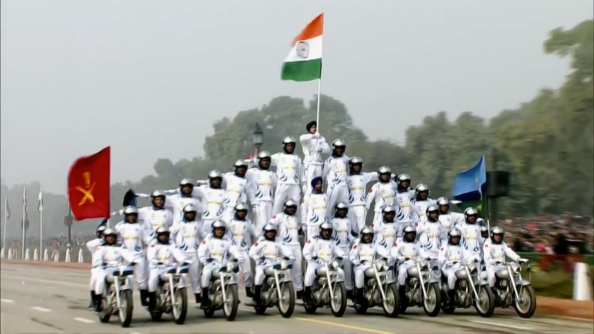 The Republic Day Parade on Rajpath, Delhi. (Photo Courtesy: <a href="https://www.youtube.com/watch?v=Q7ayXmNHBe4">YouTube/PMOIndia</a>)
