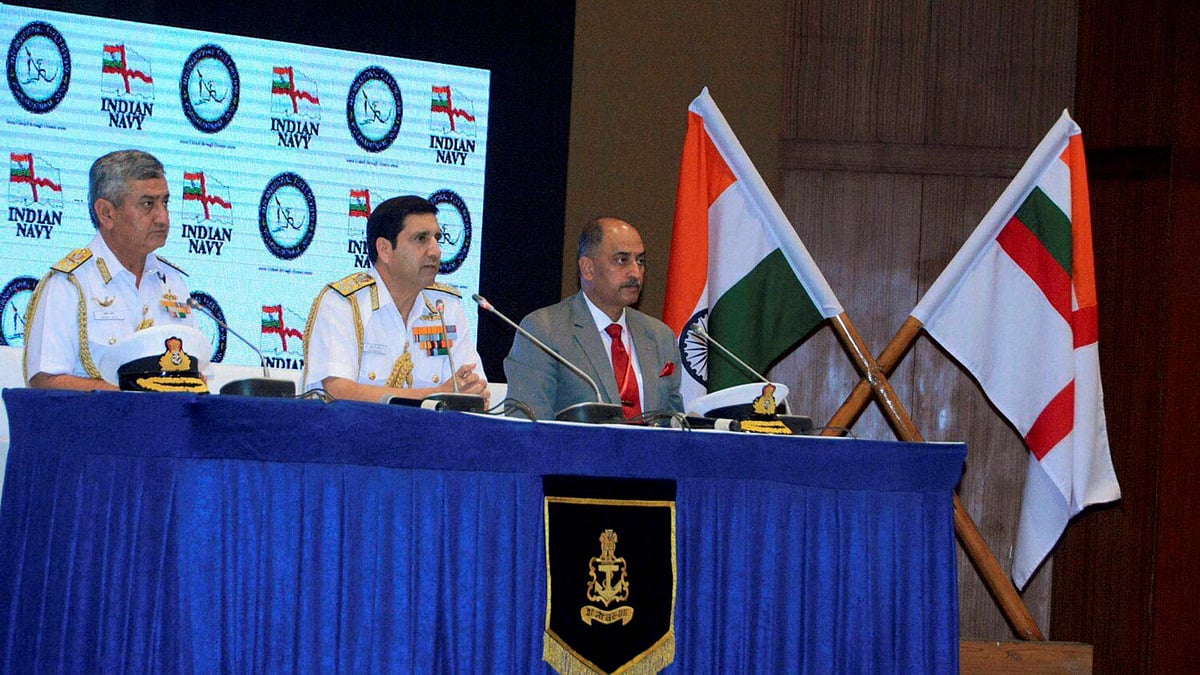 Chief of Naval Staff, Admiral RK Dhowan addressing a press conference in Visakhapatnam. (Photo: PTI)
