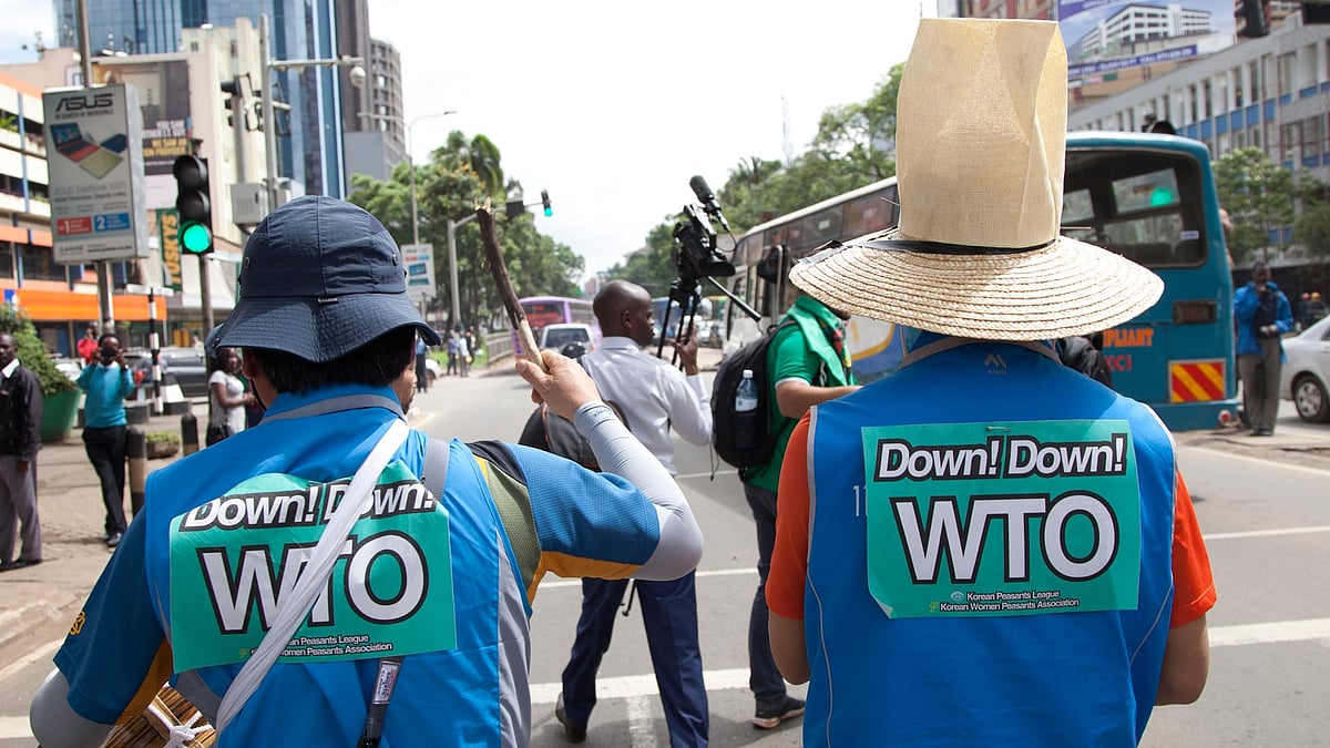 South Korean farmers in a demonstration against the WTO, in Nairobi, Kenya on Thursday, 17 December 2015. (Photo: AP)