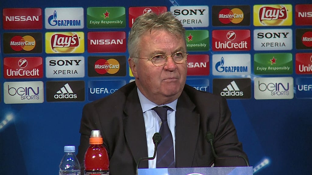 Chelsea’s Interim Manager Guus Hiddink attends the press conference after his side lost 1-2 to PSG in the first leg of the round of 16 match in the Champions League. (Photo: AP/SNTV)