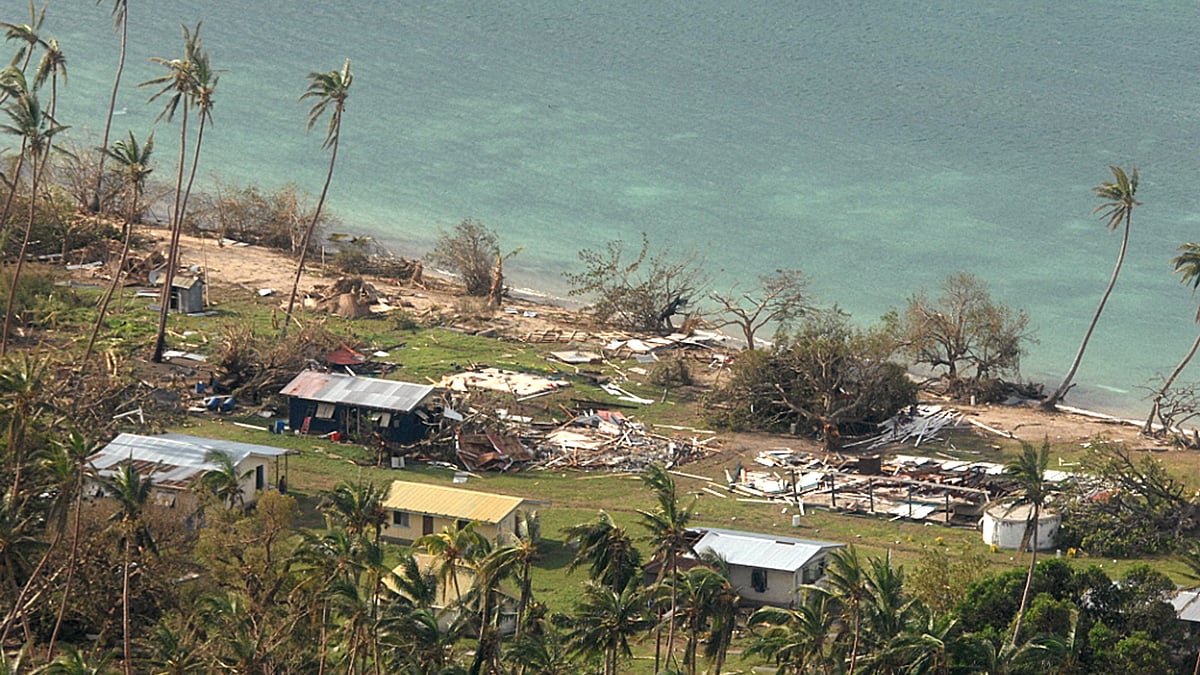 Aerial photo of debris scattered around damaged buildings at Susui village in Fiji, after Cyclone Winston tore through the island (Photo: AP)