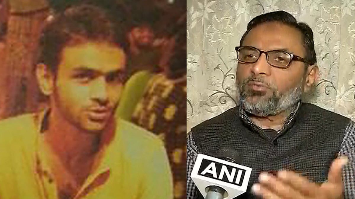 Syed Qasim Rasool Ilyas (right), father of Umar Khalid (left), one of the ten JNU students accused of shouting “anti-national” slogans on the campus, has spoken up. (Photo: <b>The Quint</b>/ANI screengrab)