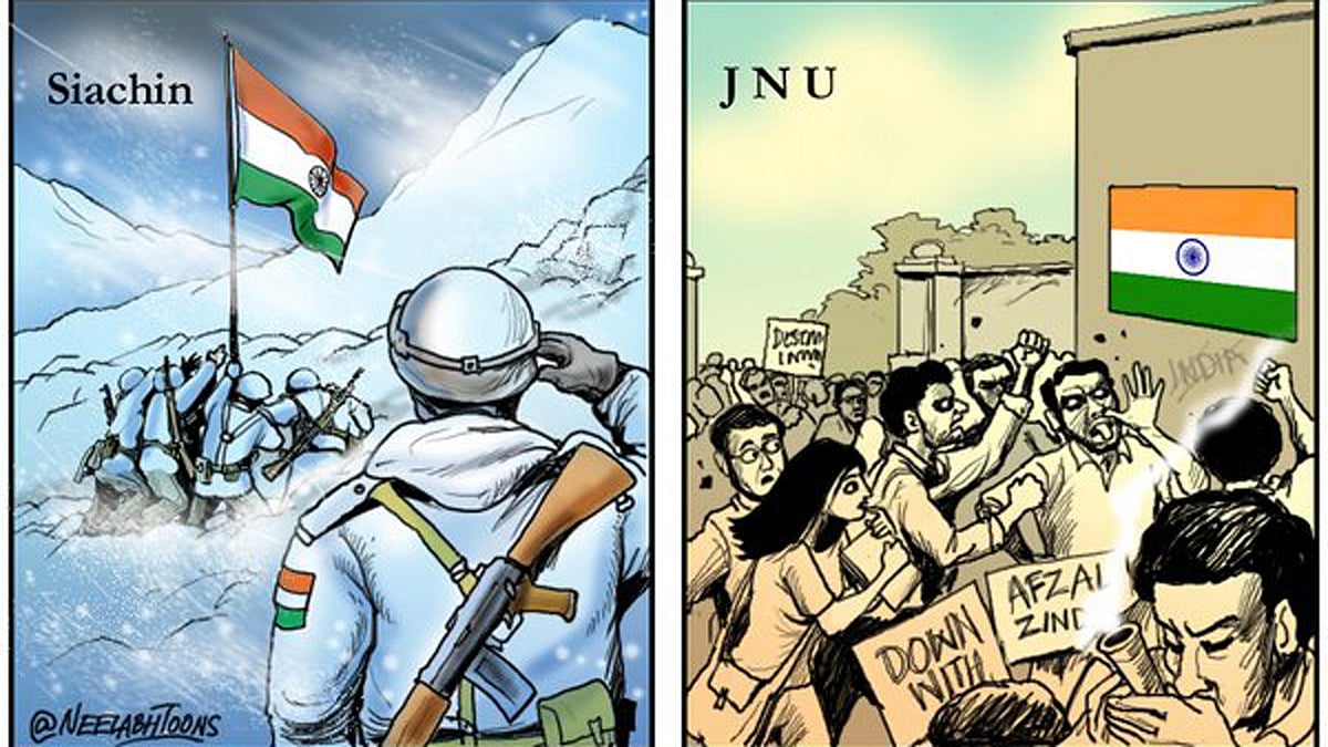 Jai jawan vs Hai jawan cartoon by Neelabh Banerjee. (Photo: Twitter/<a href="https://twitter.com/NeelabhToons">@NeelabhToons</a>)
