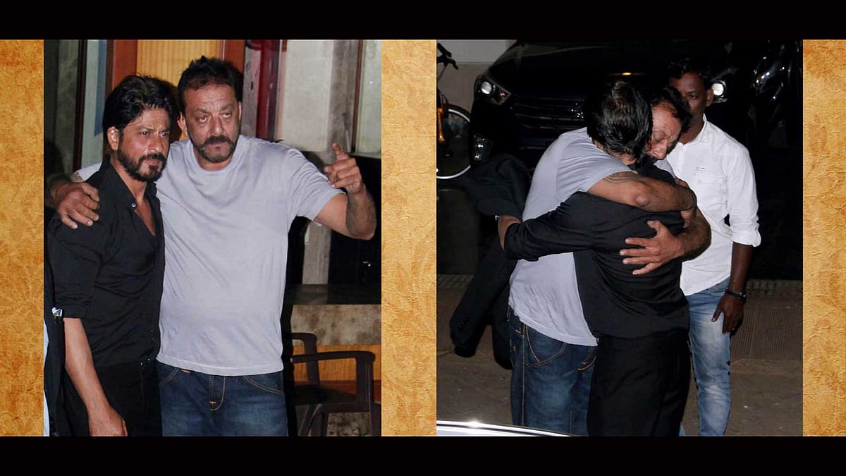 Shah Rukh Khan visited Sanjay Dutt at his home.