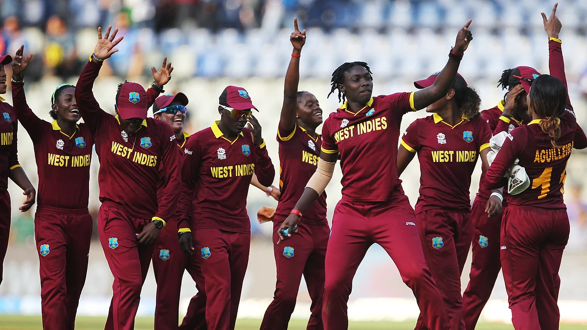 West Indies Women’s team celebrate after winning the match. (Photo: AP)&nbsp;