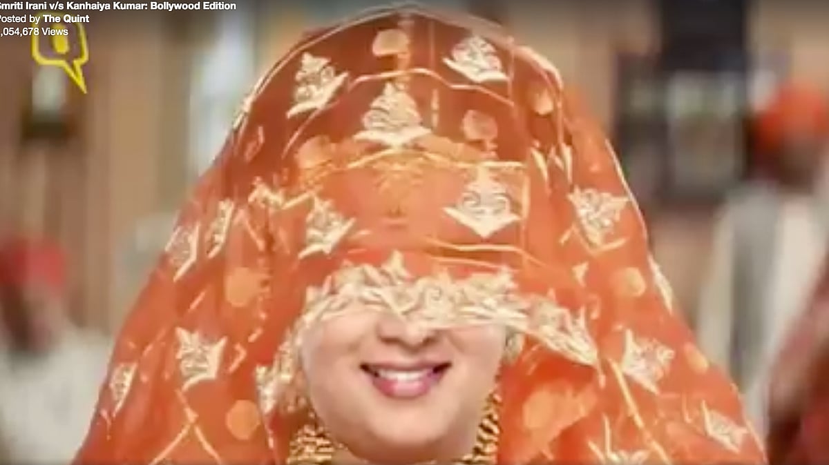 A screengrab of The Quint’s video on Smriti Irani and Kanhaiya Kumar. (Photo: The Quint)