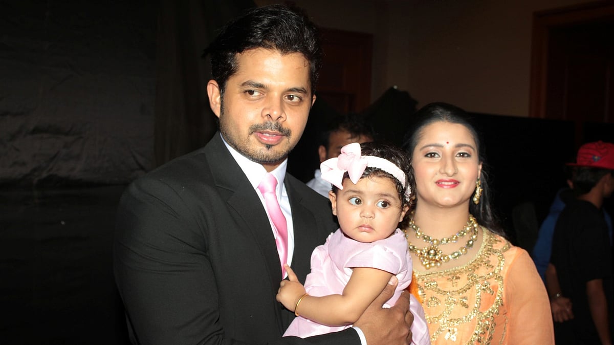 Former Indian cricketer, S Sreesanth, with his wife and daughter. (Photo: IANS)