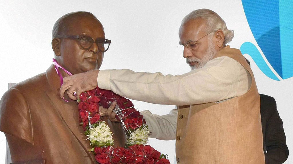 Prime Minister Narendra Modi paying tributes to Babasaheb BR Ambedkar. (Photo: PTI)