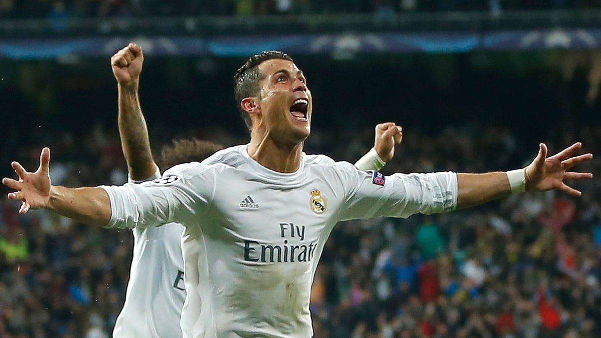 Cristiano Ronaldo celebrates after scoring a goal. (Photo: AP)&nbsp;