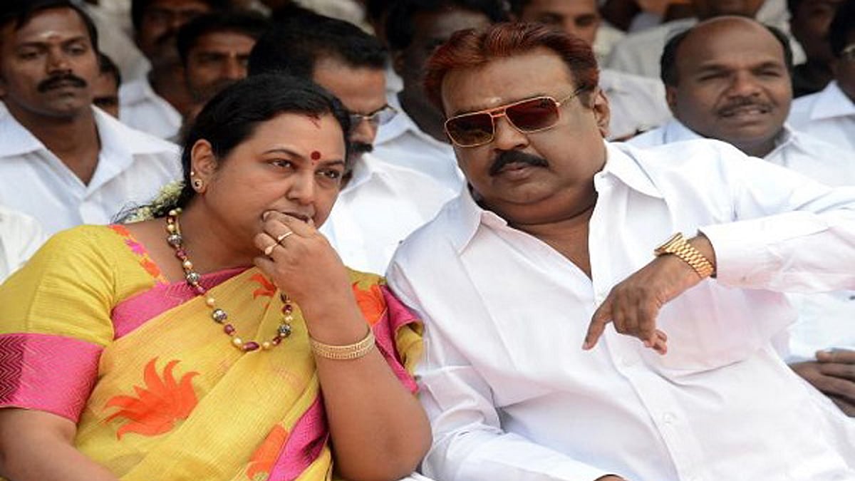 DMDK leader Premalatha and Vijayakanth. (Photo Courtesy: The News Minute)