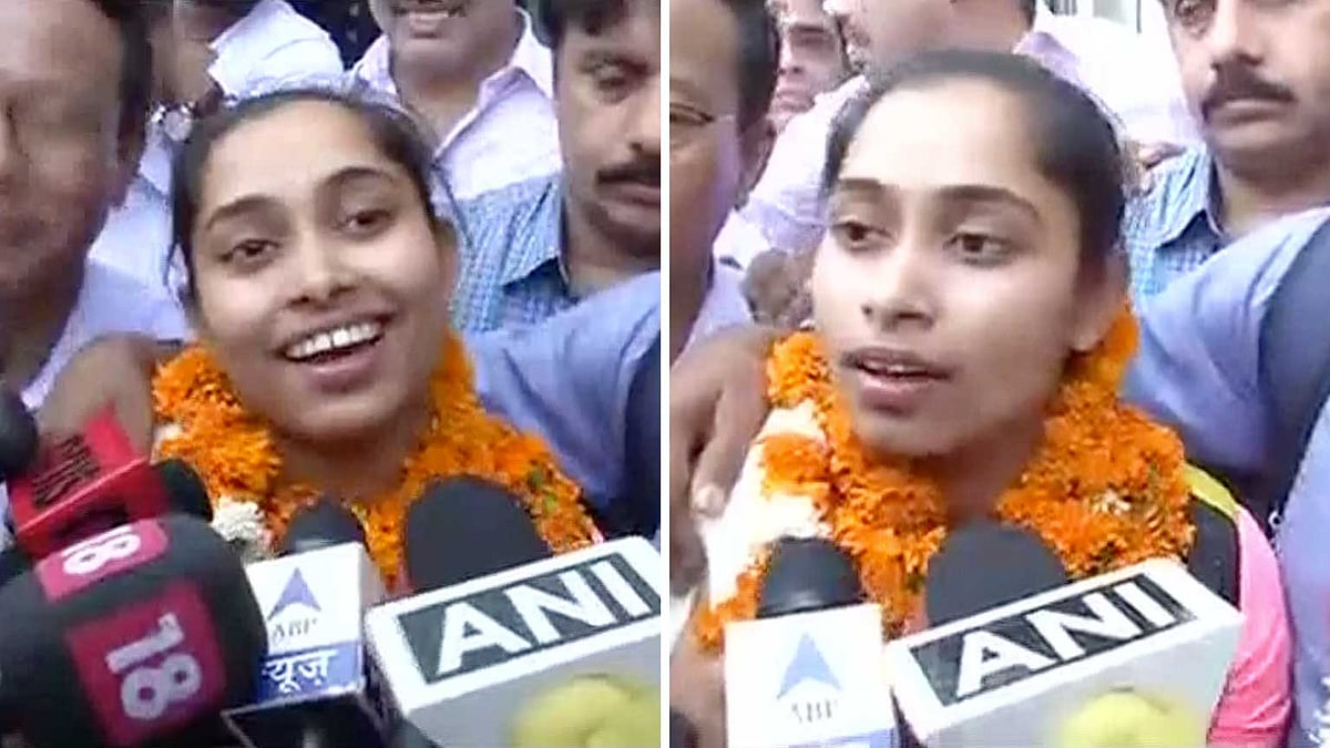 Dipa Karmakar speaks to the media after arriving in Delhi. (Photo: ANI)
