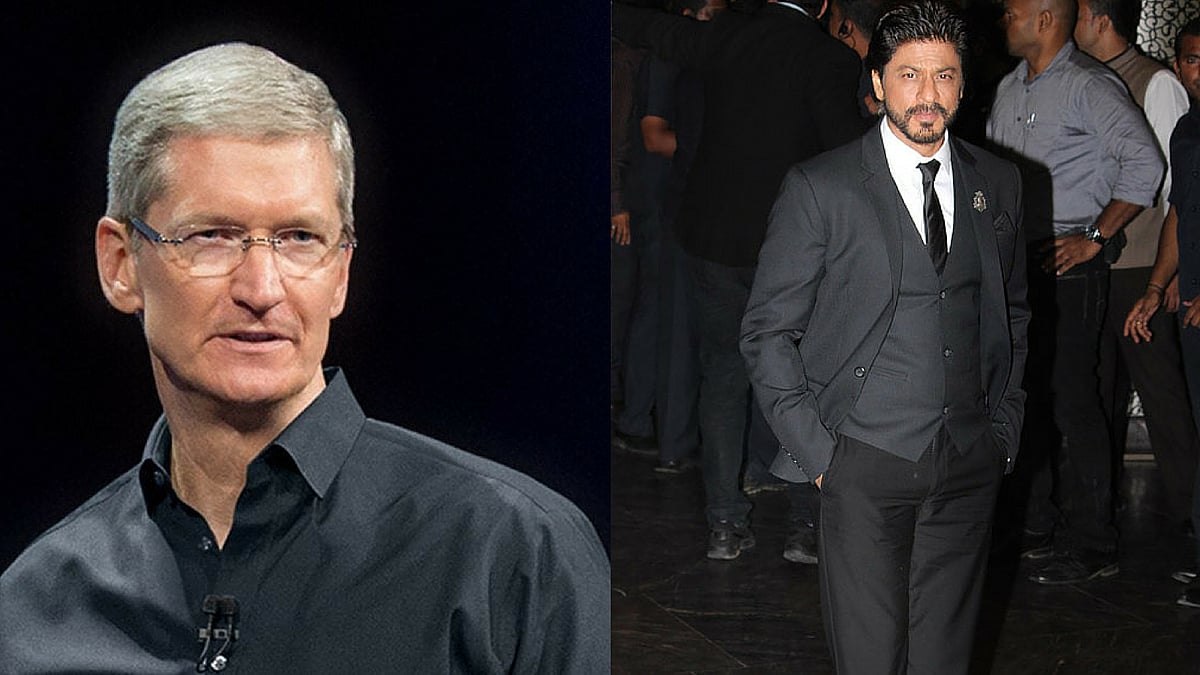 Tim Cook (left) and Shah Rukh Khan (Photo Courtesy: Yogen Shah/Altered by The Quint)