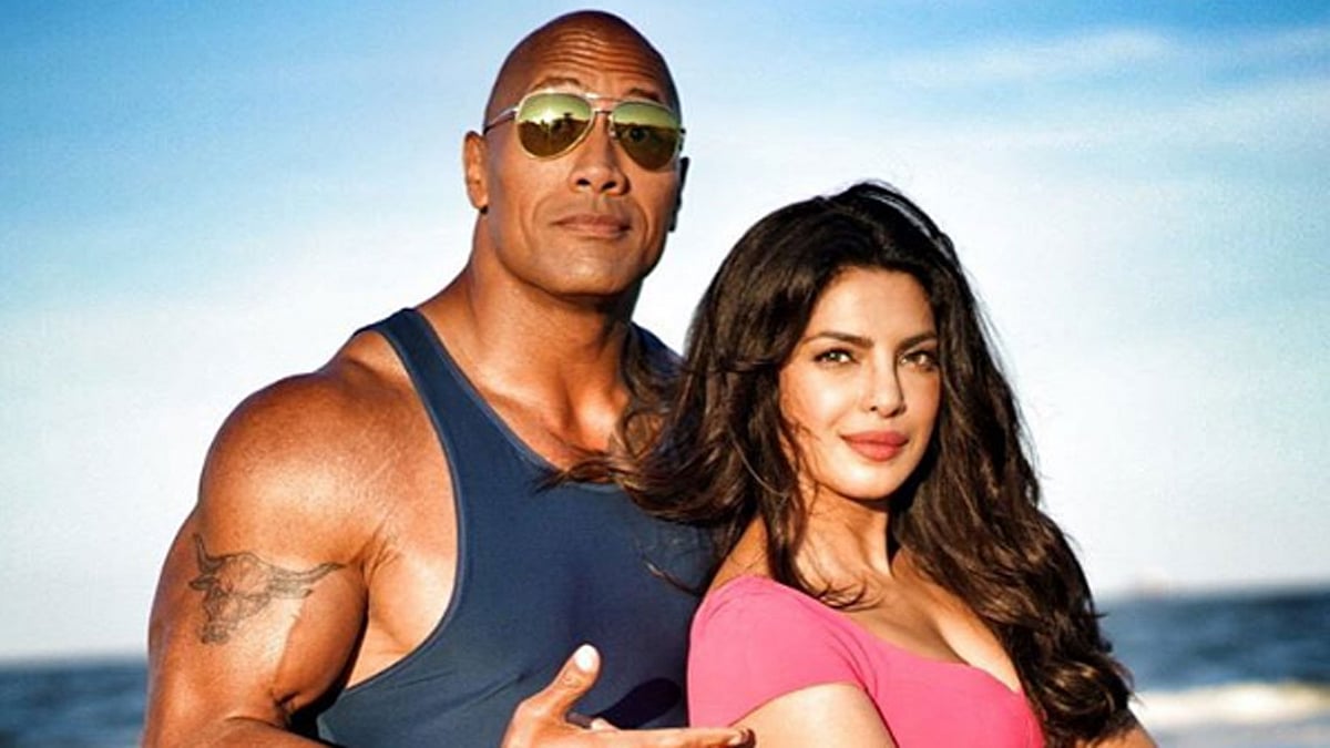 Priyanka Chopra and her <i>Baywatch </i>co-star Dwayne Johnson. (Photo: Instagram/priyankachopra)