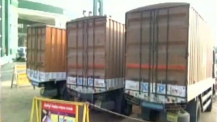 The containers seized from Tamil Nadu on Saturday by the flying squad of the election department. (Photo Courtesy: ANI)