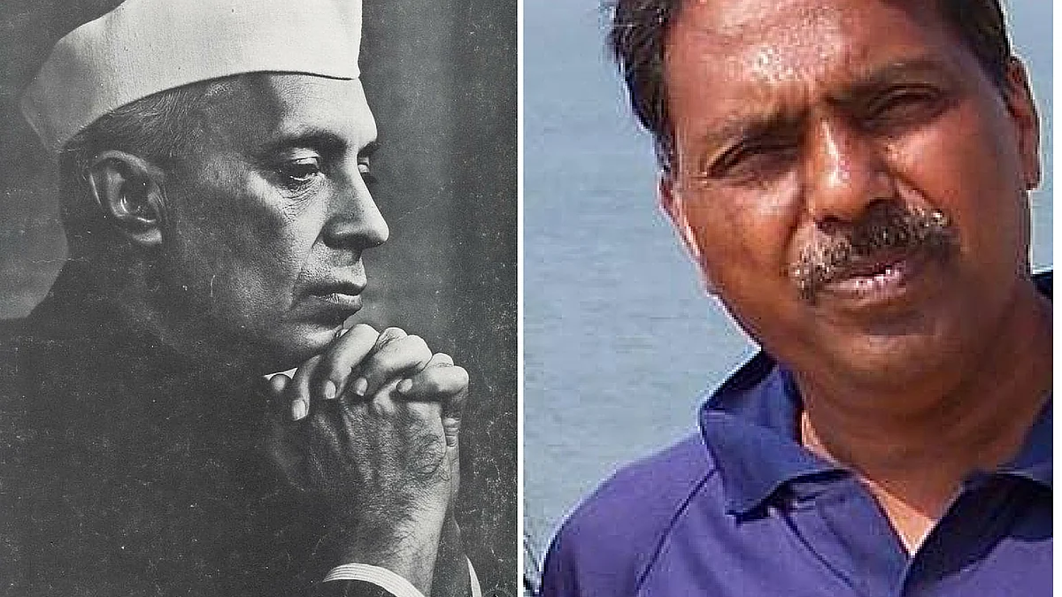 Pandit Jawaharlal Nehru (L) and IAS Officer Ajay Gangwar. (Photo: Altered by<b> The Quint</b>)