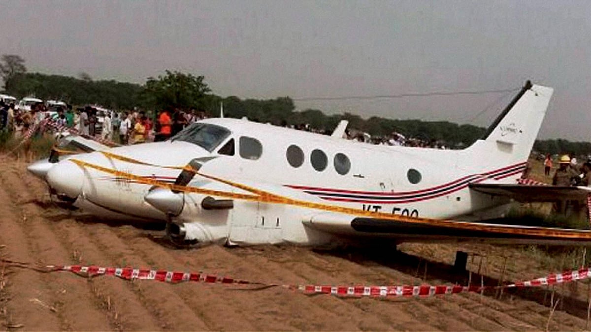 Air ambulance which crash landed at Kair village in Najafgarh area of Delhi on Tuesday, 25 May 2016. (Photo: PTI)