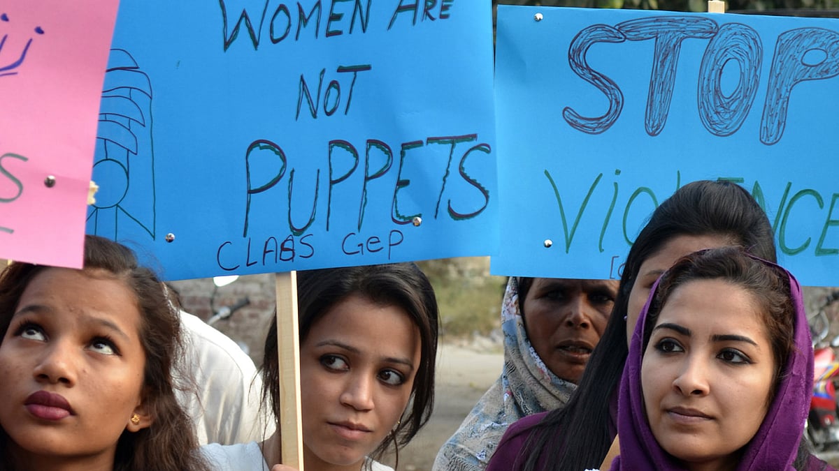 Pakistani women hold placards during a demonstration marking the International Day for the Elimination of Violence against Women in eastern Pakistan’s Lahore, 25 November, 2015. (Photo: IANS)