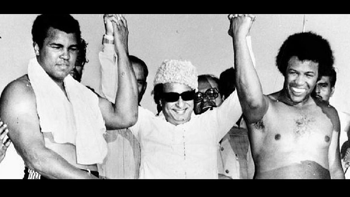 Boxing legend Muhammad Ali (L) with Tamilian actor MGR (Centre). (Photo Courtesy: <i>The News Minute</i>)
