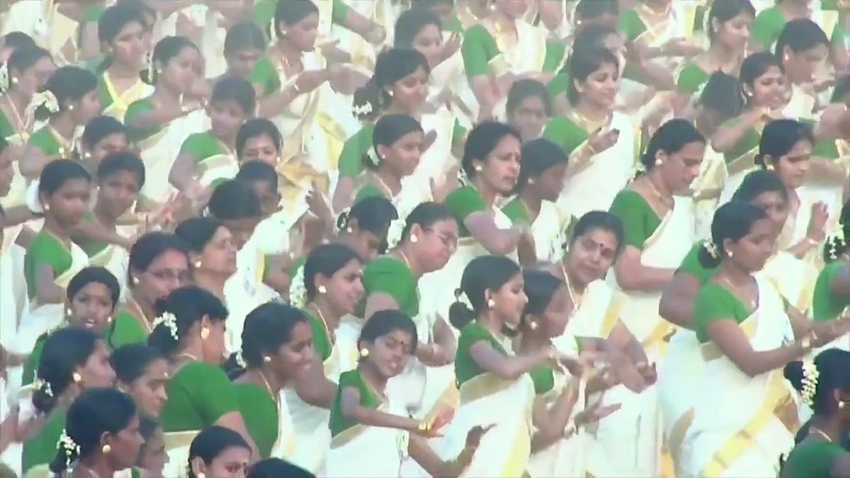 The Kaikottikali, performed as part of the Thanima Arts
Festival in Irinjalakuda in Kerala. (Photo: ANI screengrab)