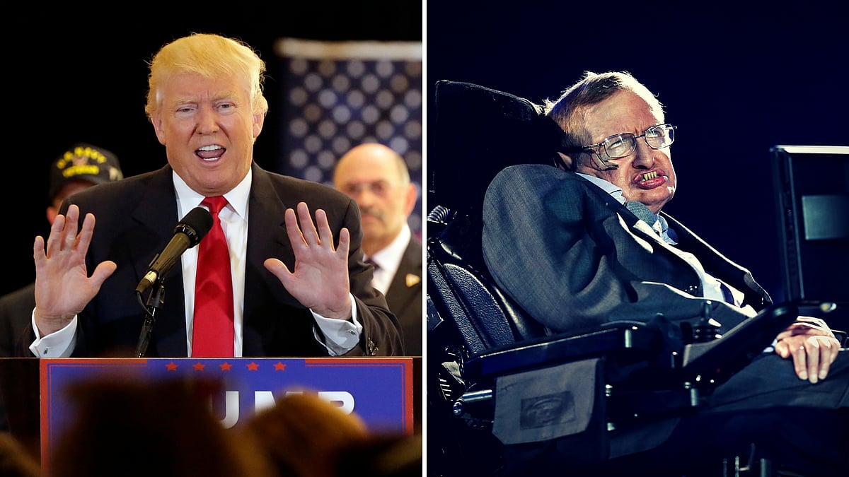 Donald Trump (L) and Stephen Hawking. (Photo: AP/<b>The Quint</b>)