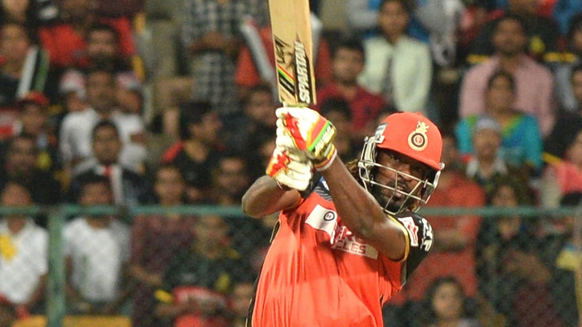 Chris Gayle in action during an IPL match at the M Chinnaswamy Stadium in Bangalore on May 18, 2016. (Photo: IANS)