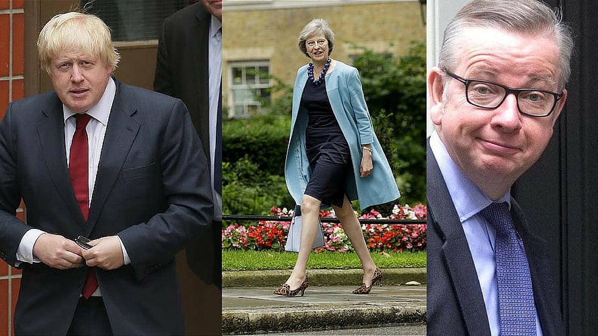 Boris Johnson(Left) pulls out of the UK Prime Ministerial race as conservatives, Theresa May(Middle) and Micheal Gove(Right) put their names forward. (Photo: <b>The Quint)</b>