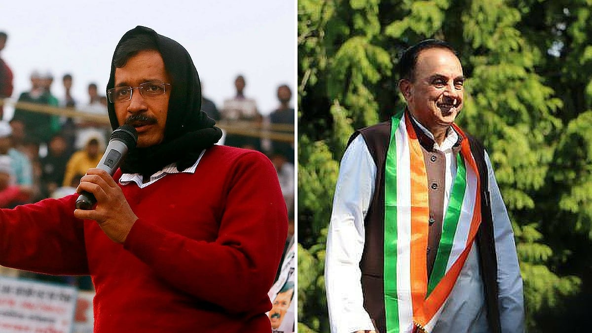 Arvind Kejriwal and Subramanian Swamy. (Photo: Altered by <b>The Quint</b>)