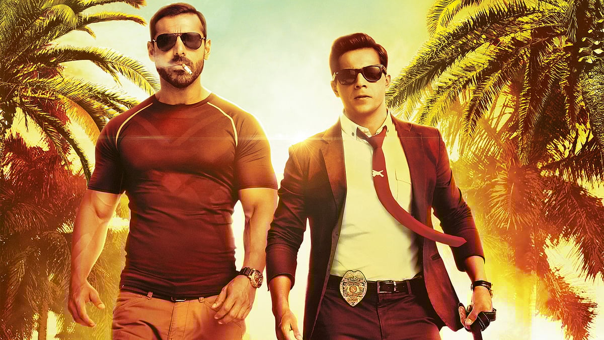 John Abraham and Varun Dhawan in <i>Dishoom.</i>