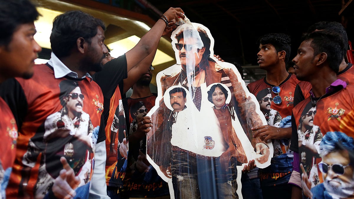 The <i>paal abhishekam </i>ritual being carried out before the first show of <i>Kabali. </i>(Photo: Reuters)