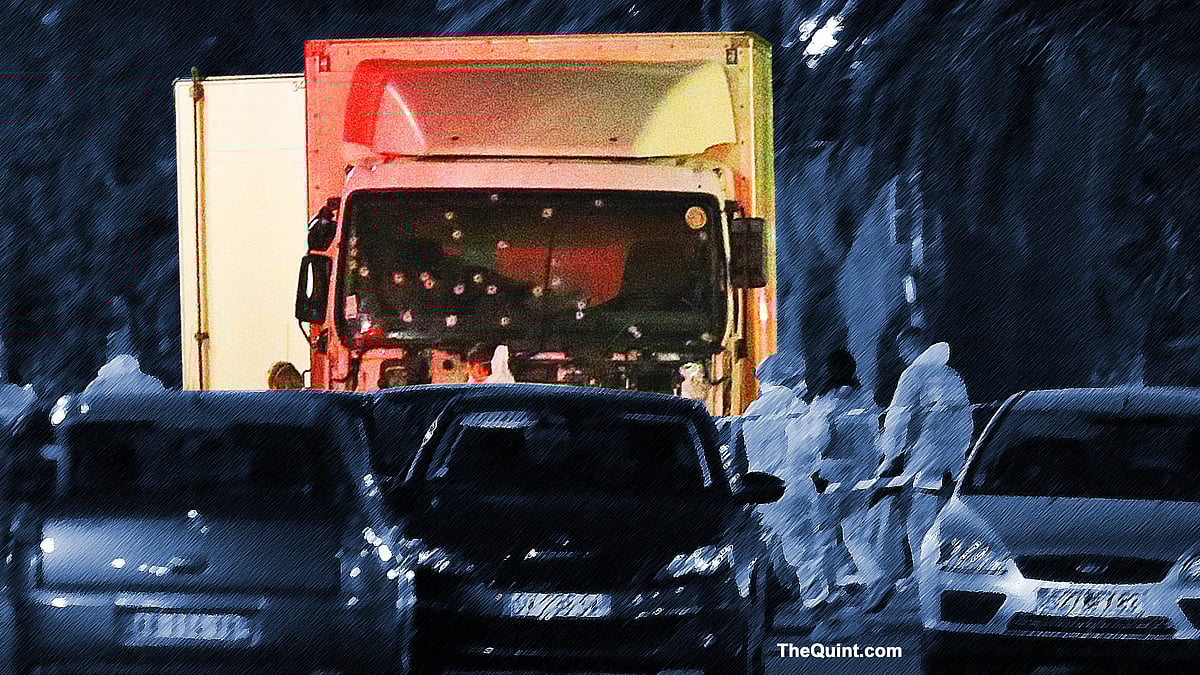 

The truck that mowed people gathered for Bastille Day fireworks in Nice,  along the Riviera city’s famed seaside promenade on 14 July 2016. (Photo: AP)