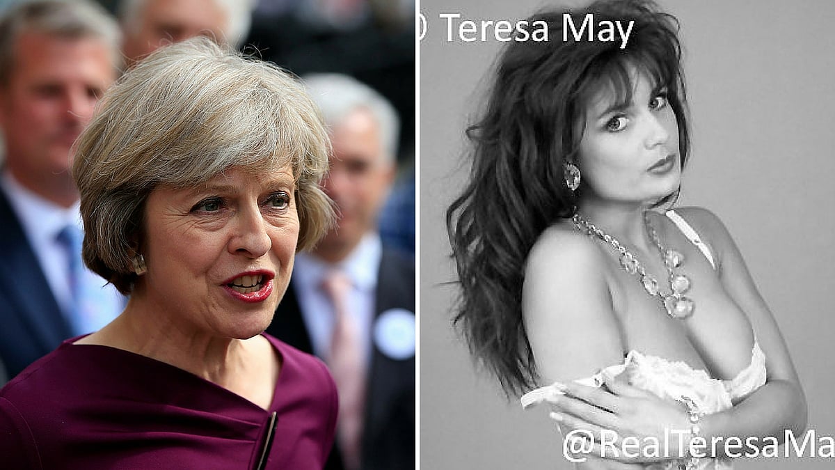 Theresa May (L) and Teresa May. (Photo: Reuters/<a href="https://twitter.com/RealTeresaMay">Twitter</a>)