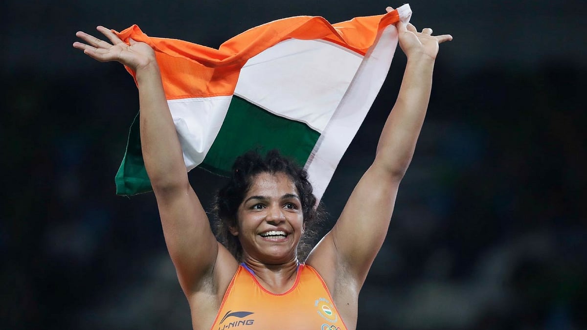 Sakshi Malik after winning the Bronze medal in the women’s wrestling 58kg freestyle category on Thursday in Rio. 