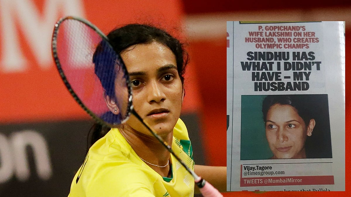 Rio Olympic-silver medalist PV Sindhu; Mumbai Mirror’s choice of headline (inset). (Photo: Altered by <b>The Quint</b>) 