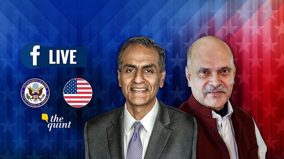 Raghav Bahl and US Ambassador to India Richard Verma appeared on a Facebook Live from The Quint’s newsroom. (Photo: The Quint)