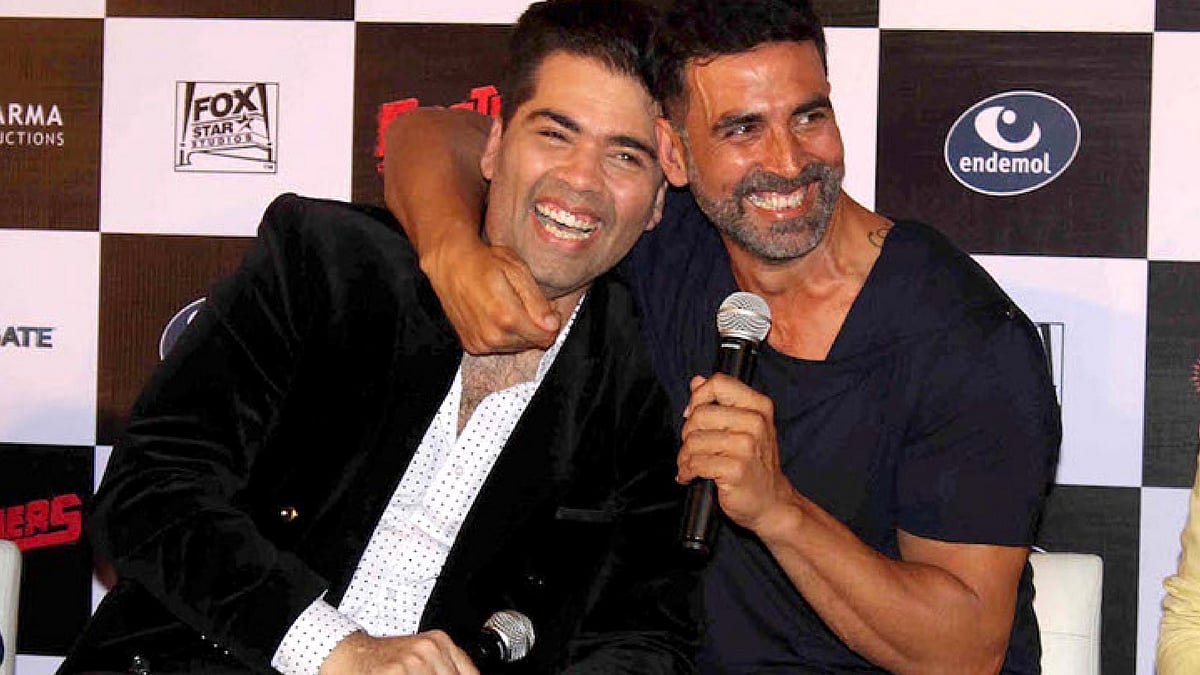 Karan Johar and Akshay Kumar share a light moment. (Photo courtesy: Twitter/ @<a href="https://twitter.com/search?f=images&amp;vertical=default&amp;q=karan%20johar%20akshay%20kumar&amp;src=typd">bollybubble</a>)