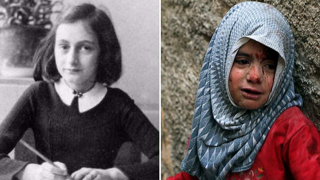 Anne Frank and an injured Syrian girl (from left). (Photo: Altered by <b>The Quint</b>)<a href="https://www.facebook.com/annefrankauthor/photos/a.281968938491245.70221.281957145159091/281968998491239/?type=3"></a>