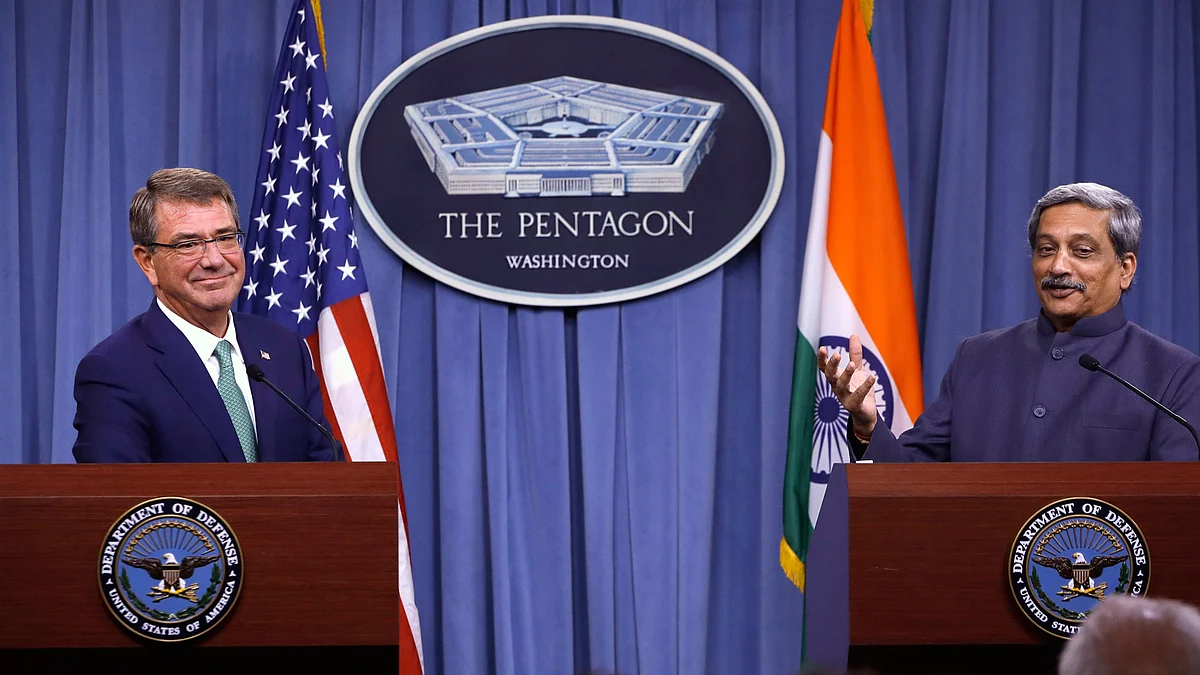 US Secretary of Defence Ash Carter and India’s Defence Minister Manohar Parrikar. (Photo: AP)