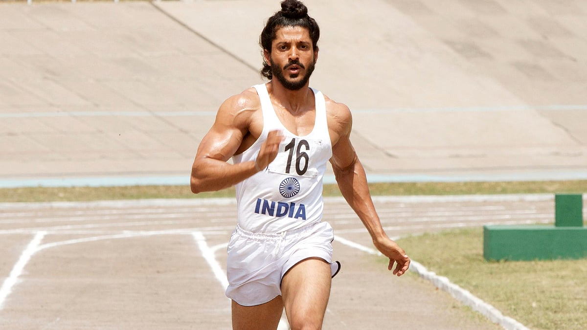 Farhan Akhtar as Milkha Singh in a still from <i>Bhaag Milkha Bhaag</i>.&nbsp;