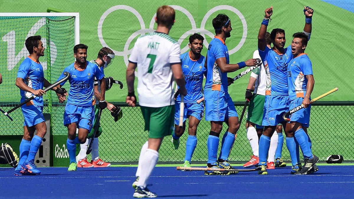 Indian men’s hockey team celebrate after beating Ireland 3-2. (Photo: AP)