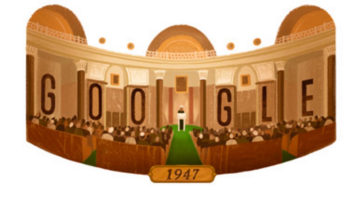 Google doodle depicting the Tryst With Destiny in Monday, 15 August 2016. (Photo Courtesy: <a href="https://www.google.co.in/">Google</a>)