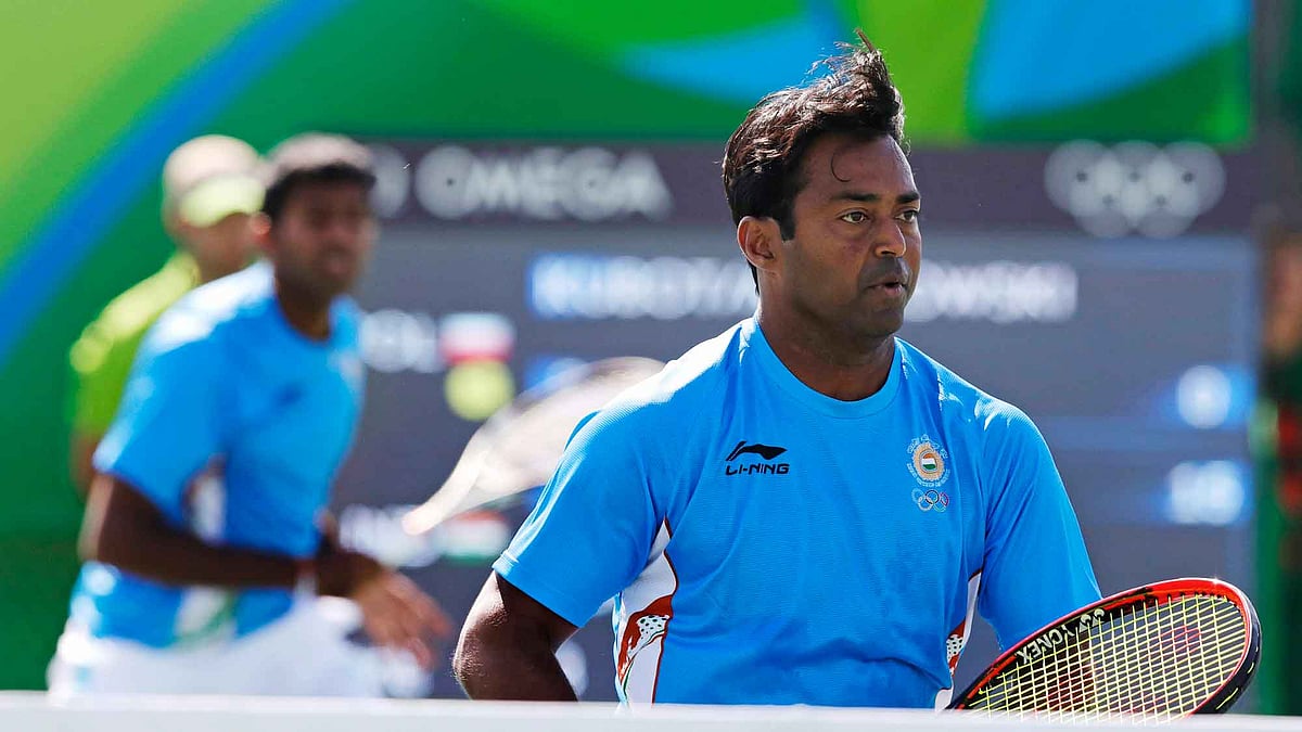 Leander Paes in action during the men’s doubles event at Rio 2016. (Photo: AP)