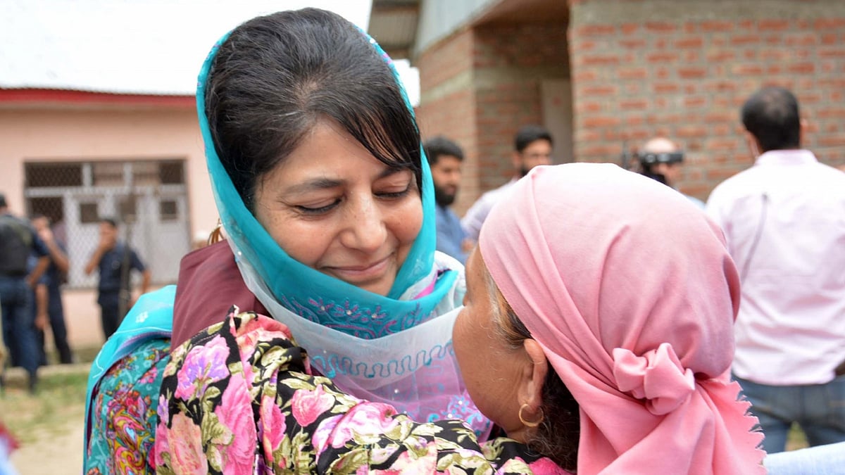 Jammu and Kashmir Chief Minister Mehbooba Mufti visits polling booths during by-elections to Anantnag assembly seat in Kashmir on 22 June, 2016. (Photo: IANS)